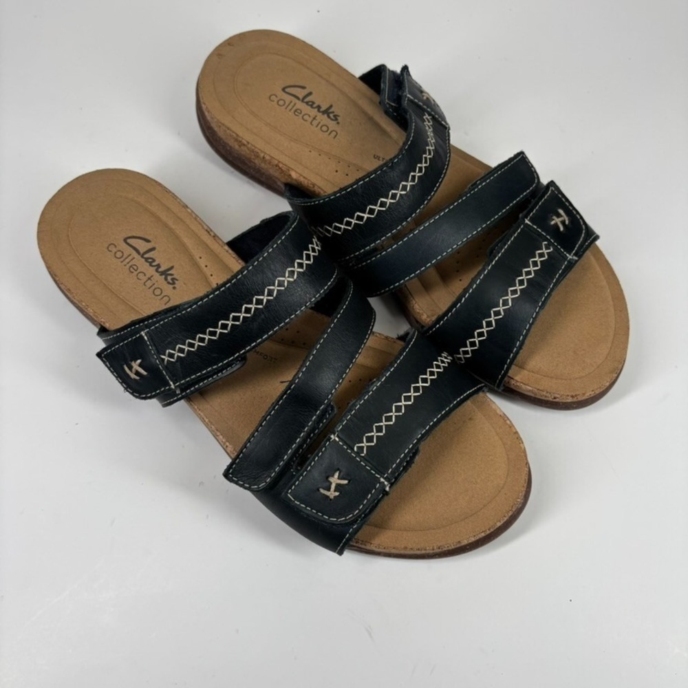 Clarks Roseville Bay Women's US 9M Black Leather Comfort Strappy Slide Sandals - Picture 14 of 16